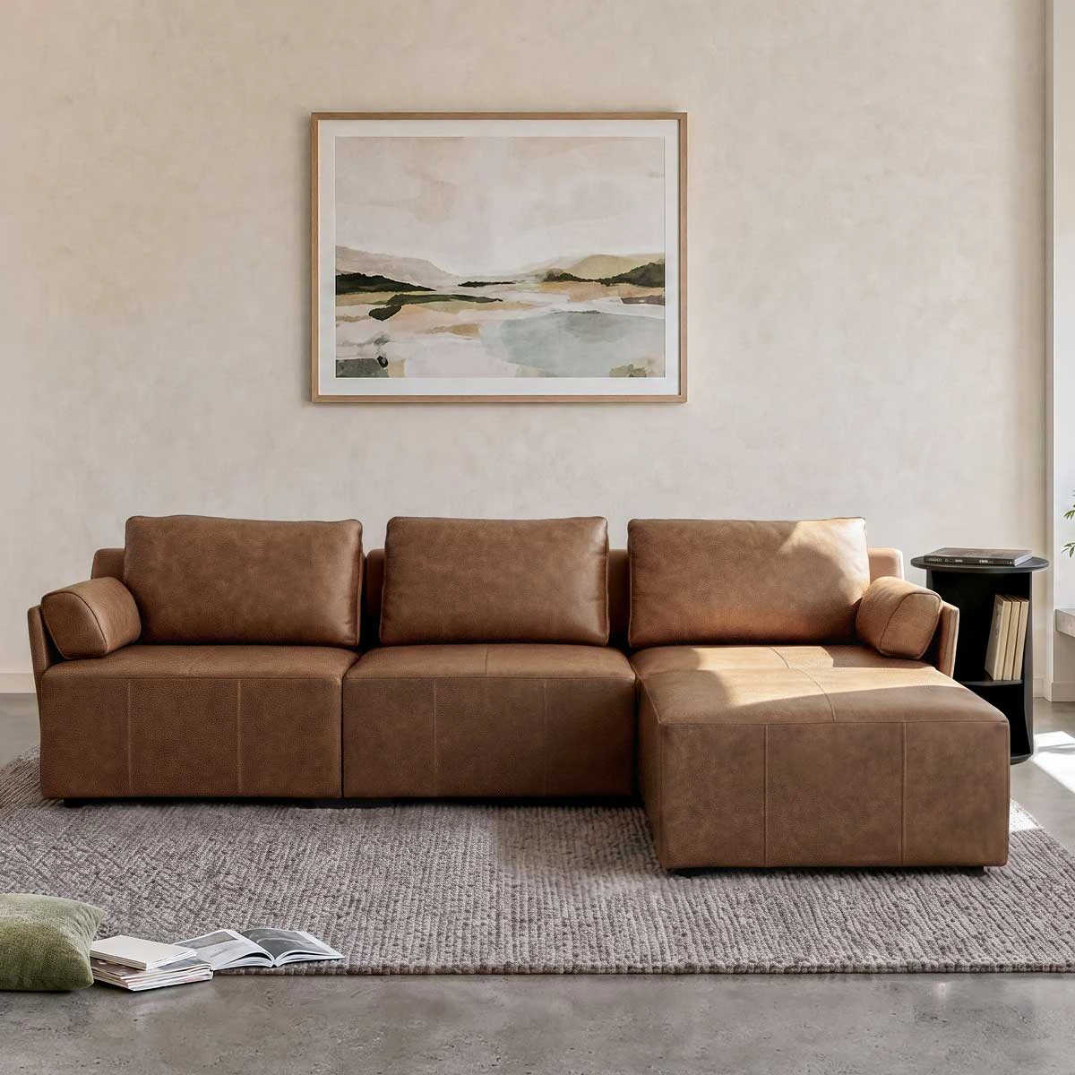 brampton leather modular sofa bed 3 seater ottoman toffee brown 1