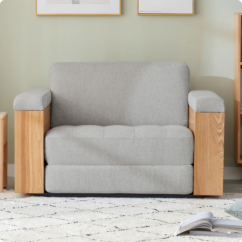 Rio Timber Sofa Bed (Cloud Grey / 1.5 Seater (Long Single))