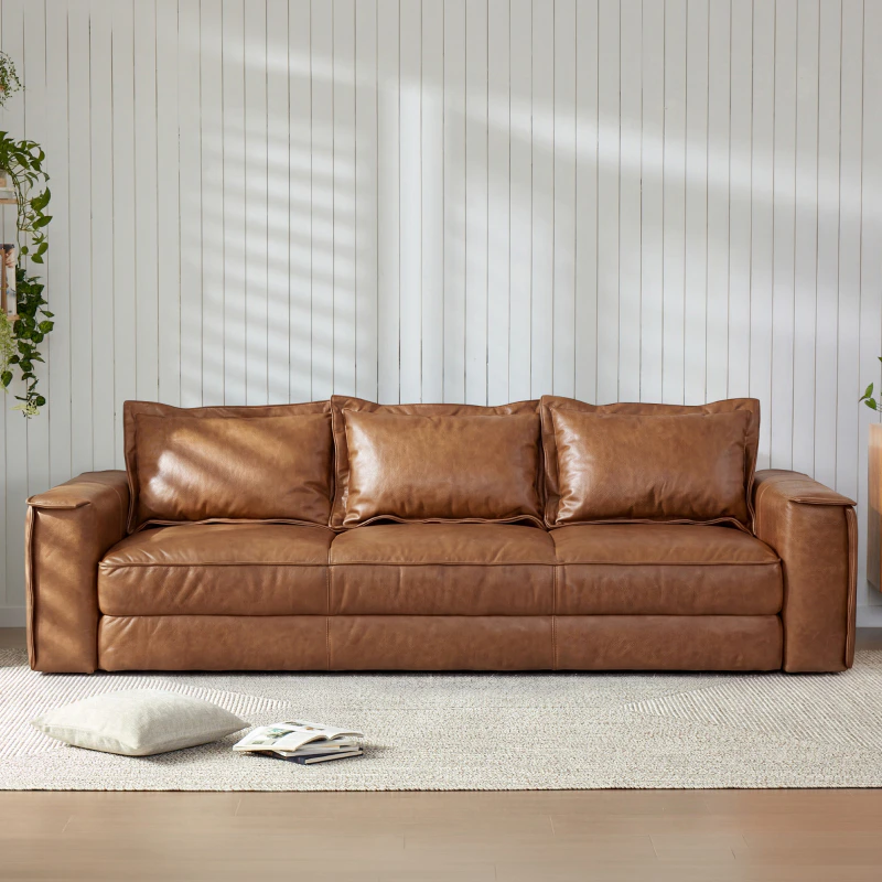 sydney leather sofa bed king toffee brown 1
