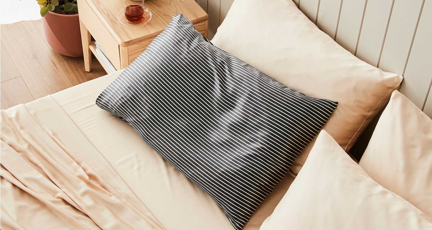 silk pillowcase charcoal stripe 1