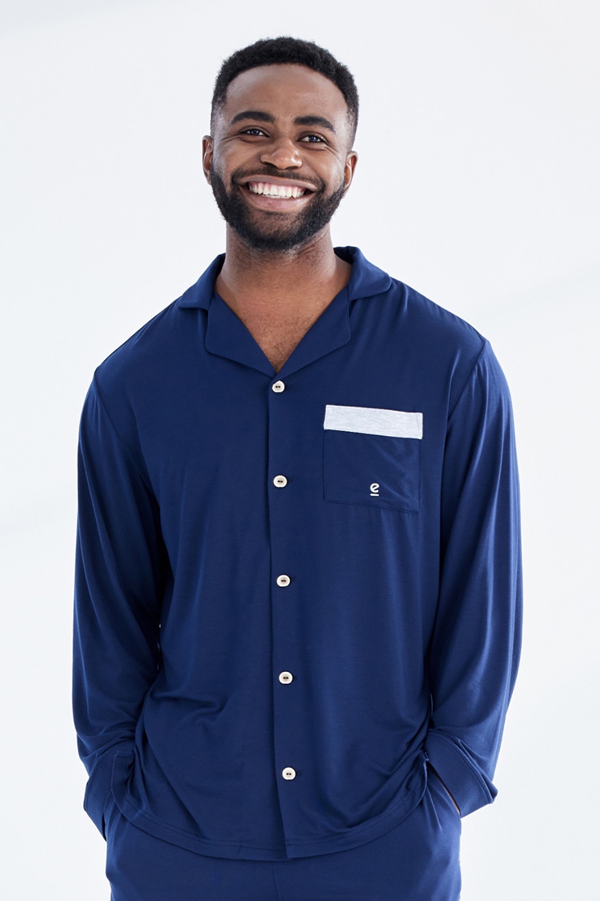 mens dreamsoft long sleeve sleep shirt navy 1