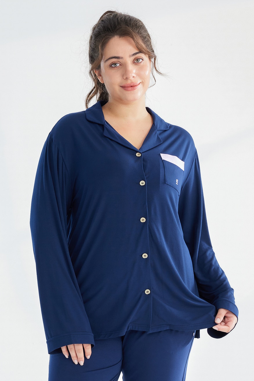 womens dreamsoft long sleeve sleep shirt navy 1