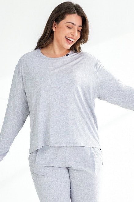 womens modal long sleeve sleep top grey marle 1