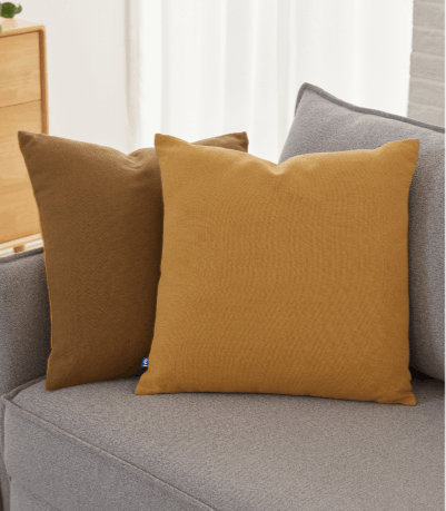 caddy two toned cushion mustard yellow & camel brown 50x50