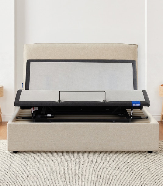 luna adjustable storage bed frame oyster shell