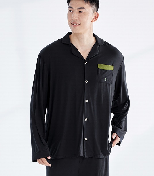 mens dream soft long sleeve sleep shirt black
