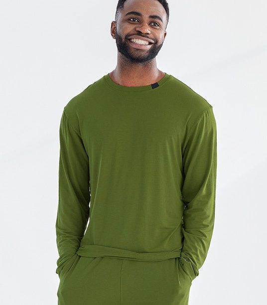 mens dream soft long sleeve sleep tee olive
