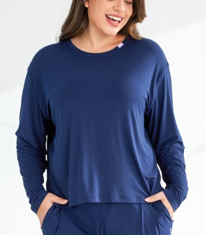 womens dream soft long sleeve sleep tee navy